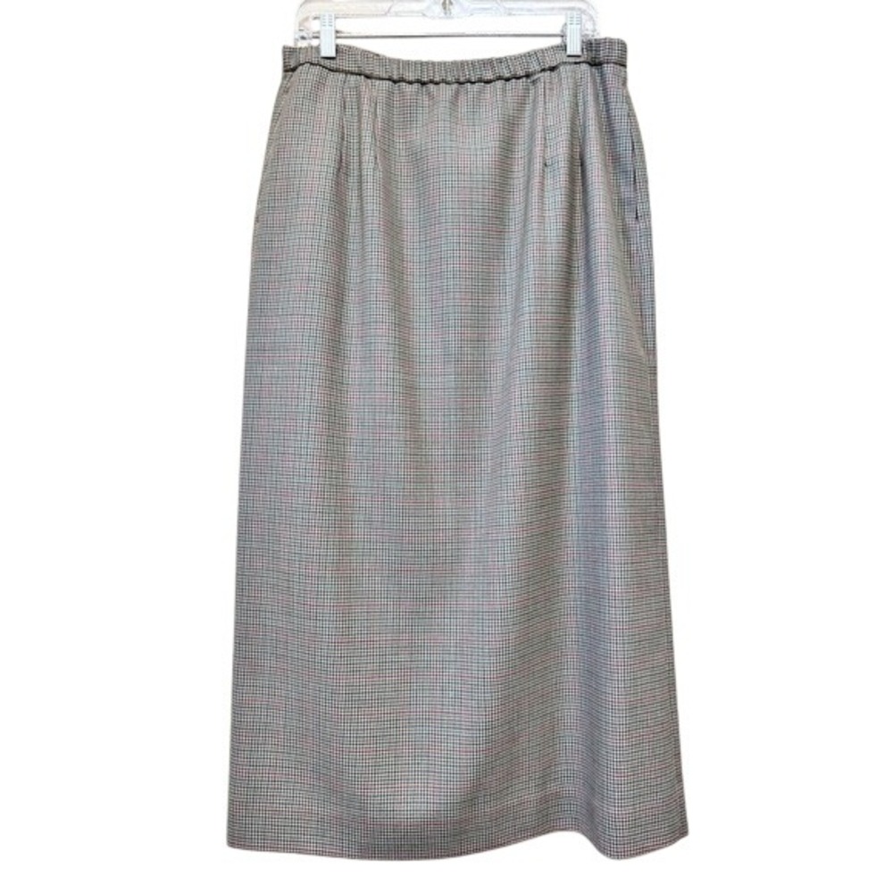 Pendleton 14 Vintage Wool Maxi Skirt Brown Houndstooth Plaid Dark Academia USA